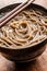 Cooked soba noodles. Traditional asian pasta