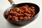 Cooked spicy seasoned vegan mince meat in pan