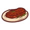 Cooked steak on plate icon, hand drawn style