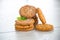 cooked sweet oatmeal cookies on wooden table