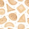 Cooked Traditional Chinese Dumplings or Dim Sum Seamless Pattern Design