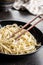 Cooked udon noodles. Traditional Japanese noodles