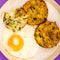 Cooked Vegetarian Bubble And Squeak Cakes With A Fried Egg