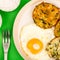 Cooked Vegetarian Bubble And Squeak Cakes With A Fried Egg