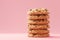 Cookie bliss Oatmeal cookies with chocolate on a pink surface