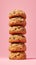 Cookie bliss Oatmeal cookies with chocolate on a pink surface