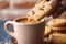 Cookie delight Sweet treats being poured into a coffee mug