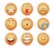 Cookie emojis vector set design. Cookies emoji characters in crazy, sad and scared facial expressions for funny and cute ginger.