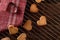 Cookie hearts on metal grate with red cloth napkin