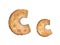 Cookie letter C on white background. Cookie font. Food sign ABC