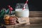 Cookie with milk on the table for Santa Claus