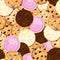 Cookie Pile Seamless Background with Chocolate Chip, Fudge, Sugar, Iced, Oatmeal Raisin Cookies