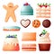 Cookies and cakes. Sweet biscuit, cookie birthday and christmas. Bakery food, gingerbread and chocolate dessert. Creamy pastry