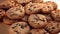 Cookies with chocolate chips spins on a gold tray