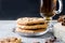 Cookies with chocolate drops, Ñup of tea, cinnamon, anise on d