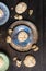 Cookies with cracks in metallic blue bowl on table