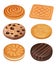 Cookies. Delicious food dessert sweets creamy biscuits with chocolate crumbles pieces crackers vector realistic