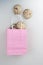 Cookies glazed in shopping bag on a white background. The concept of copy space