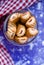 Cookies with homemade filling, top view, close-up