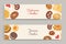 Cookies with jam, gingerbread, chocolate chip yammy cookie, homemade biscuit vector illustration banners set.