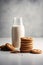 cookies with milk on a white table, product photography