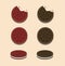 Cookies oreo cream in Chocolate and Red Velvet flavour. snak collection icon set in cartoon flat illustration vectorwith cream mil