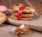 Cookies with peanuts on wooden boards.