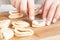 Cookies, Production of flour products. Hands close-up