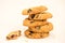 Cookies with raisins folded pile on a white background