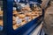 Cookies on a retail display inside Levain Bakery in NoHo, New York City, USA