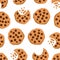 Cookies seamless pattern. Simple cute cookie flat vector backdrop. Hand drawn sketch with broun color. For cafe, menu