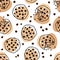 Cookies seamless pattern. Simple cute cookie flat vector backdrop. Hand drawn sketch with broun color. For cafe, menu, wall art.