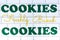 Cookies shop sticker sign on the white ceramic tiles wall