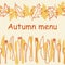 Cooking, autumn menu . Contour Cutlery and autumn leaves Background. Kitchen utensils