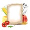 Cooking background, food ingredients and paper