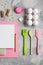 Cooking baking flat lay background notebook cupcake molds eggs t