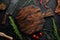 Cooking banner. Spices and herbs. Top view.