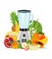 Cooking blender and fruit. Healthy eating. Fruits. Smoothies. Vector illustration