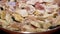 Cooking chicken breast on frying pan, closeup