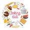 Cooking club chef kitchenware icons vector poster