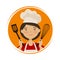 Cooking, cuisine logo. Cute girl in chef hat. Cartoon vector illustration