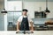 Cooking and culinary concept. Chef cook in uniform on kitchen. Male chef or cook baker man in apron cooking. Portrait of