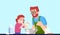 Cooking daddy and daughter, people making pastry semi flat RGB color vector illustration. Parent and child mixing dough