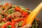 Cooking delicious beef, bean, capsicum stir-fry