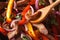 Cooking fajitas: beef with vegetables. macro horizontal