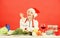 Cooking for family. Healthy christmas holiday recipes. Easy ideas for christmas party. Woman chef santa hat cooking at