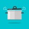 Cooking food in coiling pan or hot saucepan with steam or vapor isolated vector flat cartoon illustration modern color