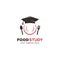 Cooking food nutrition study education logo with academic graduation cap and plate icon illustration