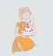 Cooking girl vector illustration with cake isolated doodle sketch