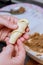 Cooking homemade bagels. Kneading dough, cutting and molding dough. Croissants